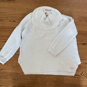 White waffle knit turtle neck sweater
